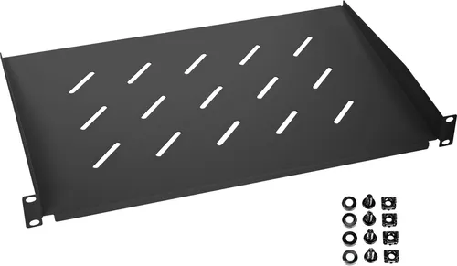 HMF 65499 Fachboden für Serverschrank | 19 Zoll | 1 HE | 300 mm Einbautiefe | Schwarz