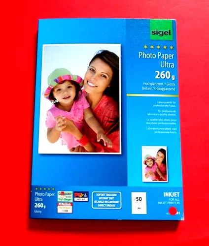 SIGEL Fotopapier IP641 - DIN A4 hochglänzend, 260 g/m², 50 Blatt für brillante Fotodrucke und bis zu 30% Tintenersparnis