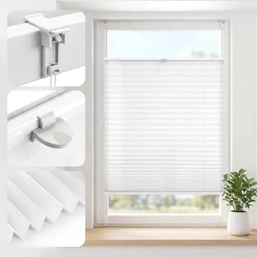 SALCAR Plissee ohne Bohren Klemmfix für Fenster & Türen, lichtdurchlässig & Blickdicht, Faltrollo stufenlos verstellbar, Sichtschutz mit Alu-Leisten, Weiß, B 60 x H 130 cm