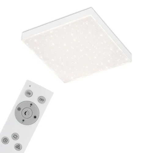 Briloner Leuchten - LED Panel, Deckenleuchte dimmbar, Deckenlampe mit Lichtkante, Sternendekor, inkl. Fernbedienung, Farbtemperatursteuerung, 15 Watt, 1.600 Lumen, Weiß, 295x295x61mm (LxBxH), 7381-016