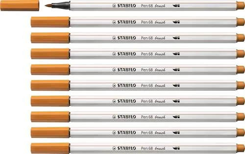 STABILO - Premium-Filzstift mit Pinselspitze für variable Strichstärken - Pen 68 brush - 10er Pack - ocker dunkel