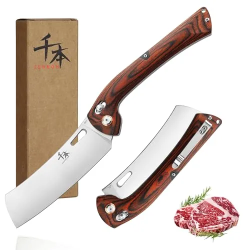 SENBON 440 Klapp‑Kochmesser, tragbares Outdoor Schälmesser | Super‑scharf, bunter Holzgriff mit Rückenclip für Camping, Grill, Outdoor und Haushalt