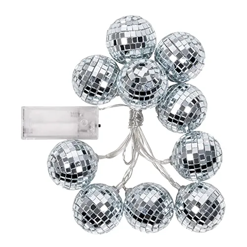 Boland 00768 - LED-Lichterkette Discokugeln, Länge 140 cm, Batterietyp 2xAA, Disco Fever, 70er Jahre, Dekoration, Karneval, Mottoparty