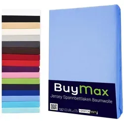 Buymax Spannbettlaken StyleHeim Jersey aus 100% Baumwolle, Jersey, Gummizug: Rundumgummi, Pflegeleicht und Atmungsaktiv in Verschiedenen Farben und Größen blau 200 cm x 200 cm