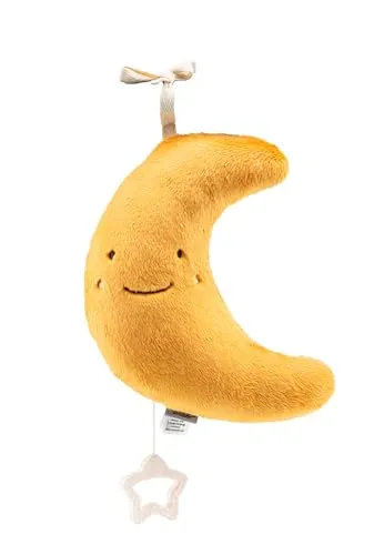Sterntaler Spieluhr Mittel Mond Luna Gelb - Spieluhr für Jungen und Mädchen - Beruhigende Melodie 'Guter Mond, du gehst so stille' hilft Babys beim Einschlafen. Hochwertige Verarbeitung mit Sicherheitsreißverschluss und flexibel zum Anbinden an Babybett oder Kinderwagen.