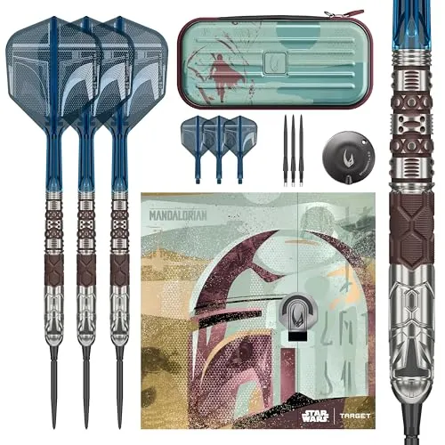 Target Darts Star Wars Mandalorian 95% Tungsten Steel Tip Darts, 22G | Premium Set mit Takoma Wallet - Erlebe das ultimative Dartspiel mit den Mandalorian Darts, gefertigt aus 95 % Tungsten für optimale Präzision. Inklusive exklusiver Takoma Wallet zur sicheren Aufbewahrung und stilvollen Transport deiner Darts.