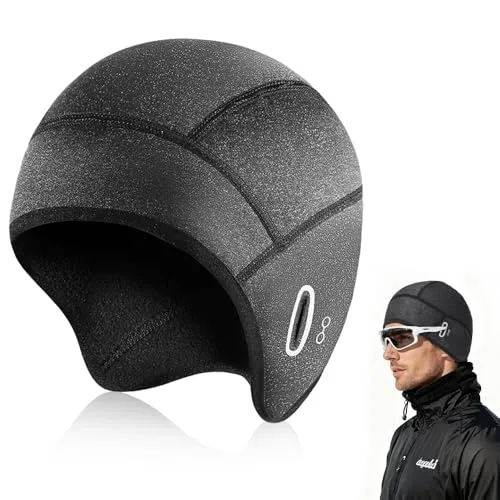Casenly Fahrradmütze Unter Helm, Winddichte Warm Fahrradmütze Wintermütze Herren Damen Bike Warm Cap mit Brillen-Loch für Radfahren Skifahren Laufen