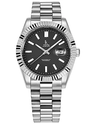 Alienwork Armbanduhr für Herren und Damen - Elegante Armbanduhr aus Edelstahl mit Datumanzeige, wasserdicht bis 3 bar und leuchtenden Zeigern. Perfekt für jeden Anlass und leicht verstellbar.