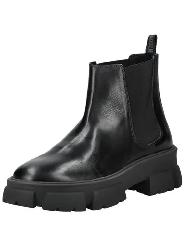 STEVE MADDEN Stiefelette aus Leder/Textil in Schwarz - Größe 45 EU - Wanderschuhe mit 14 cm Schafthöhe und bequemem Blockabsatz, ideal für lässige Outdoor-Aktivitäten.