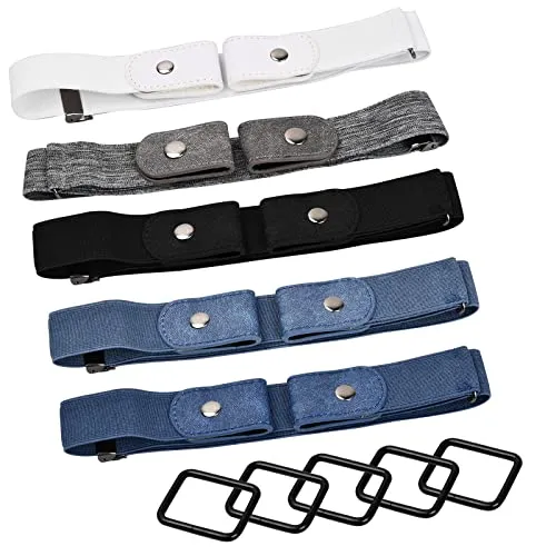 Cozlly 5 Stück Unsichtbarer Elastischer Schnallenloser Stretch Gürtel, Verstellbar 60-80cm, Weiß, Schwarz, Hellblau, Dunkelblau, Grau, Unisex, Für Damen, Herren, Hosen, Jeans, Kleider, Hosen