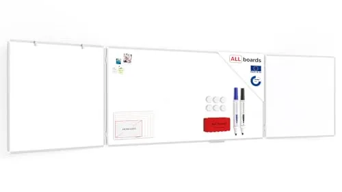 ALLboards Klapptafel 200x100cm, magnetisch und trocken abwischbar - Magnettafel mit hochwertiger, weiß lackierter Oberfläche und anodisiertem Aluminiumrahmen, ideal für Schule, Büro und Konferenzräume.