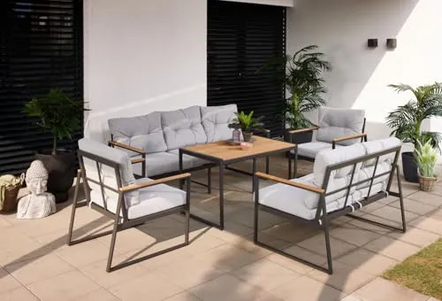 Primaster Gartenmöbel-Set Salina 5-teilig Lounge Set - Unterhaltungssets für die Terrasse - Modernes 5-teiliges Set aus Stahl mit extra hohen Rückenlehnen und breiten Sitzflächen für maximalen Komfort bei geselligen Zusammenkünften.