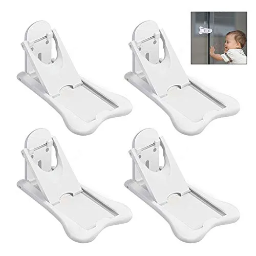 iwobi Kindersicherung Schrank, 4 Stück Schranksicherung Baby Kinder Schiebetür Sperren, Kühlschrankschloss Ohne Bohren Safety Lock Schiebetürsperre für Fenster Schranktür Schiebtür Weiß