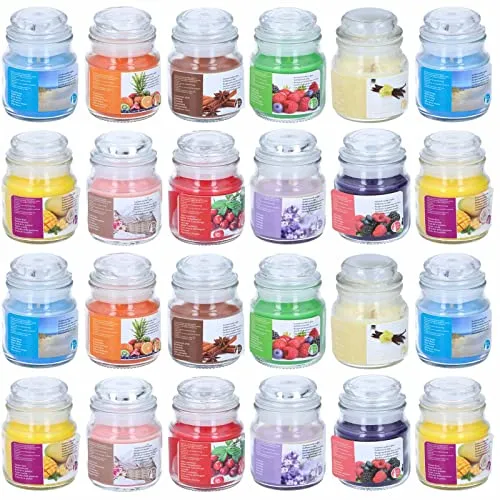 HAC24 Duftkerze Aromakerze 24-tlg. im Glas mit Deckel - Vielfältiges Set von 12 einzigartigen Düften in stilvollen Gläsern, ideal für stimmungsvolle Atmosphäre und als perfektes Geschenk.