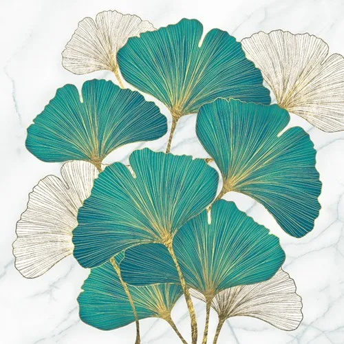 Servietten Gold and Emerald Ginkgo Biloba Saphir Blätter Lebenskraft 33x33cm 20