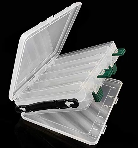 KöderBox Fischköder Box Tackle Box Hardbait Köder Box,Angelköder Box,Doppelseitig Jig, Minnows, Haken, Zubehör, Aufbewahrungs Box (Clear(10 Gitter))
