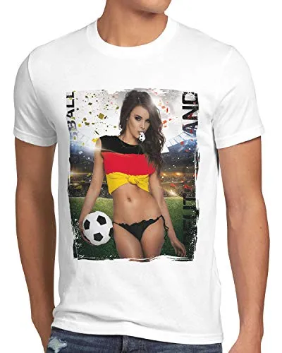 style3 WM 2026 Soccer Girl Herren T-Shirt Fußball Weltmeisterschaft Trikot Germany Weiss WM, Größe:M, Land:Deutschland