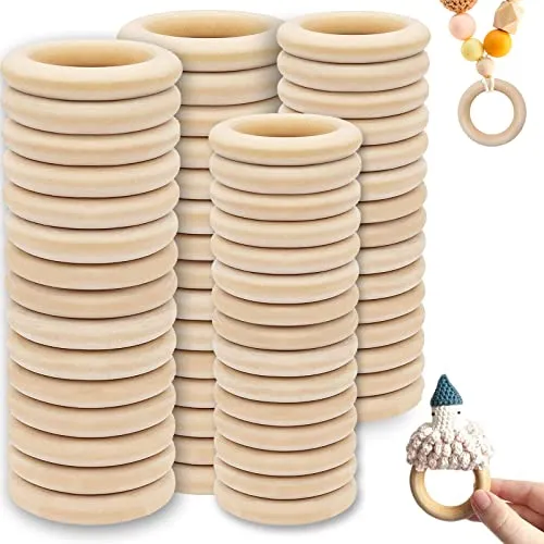 behone 60pcs Holzring Holzringe zum Basteln Baby Holzring Hölzern für Basteln DIY Handwerk Ring Anhänger und Anschlussstück Schmuck Machen für Dekoration zu Hause(50mm&40mm)
