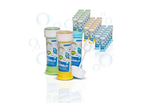 alldoro Seifenblasenstab 36er Set mit Murmelspiel - 36 bunte Seifenblasenstäbe für unvergessliche Momente bei Partys, Kindergeburtstagen und Hochzeiten. Ideal für den Außenbereich und sorgt für Spaß und Freude bei Kindern ab 3 Jahren.