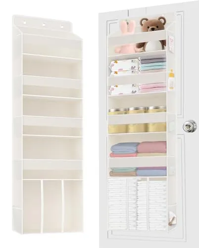 TAHAVICE Tür Organizer Hängend mit 5 Fächern, 1 großem Fassungsvermögen Caddy & 10 Seitentaschen, Wickeltasche Hängeorganizer für Babyzimmer, Tür Hängeregal Aufbewahrung für Badezimmer, Kinderzimmer