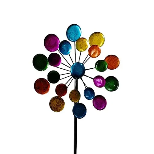 Geschenkestadl Windrad Metall doppelt Bunt Gartenstecker H 122 cm D 33 cm Windspiel Garten Blume Windmühle