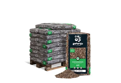 GALAMIO Rindenmulch Kiefer Fein - Palette mit 26 Säcken - Blumenerde - Hochwertiger, naturbelassener Rindenmulch aus Kiefer, der Unkrautwuchs hemmt und den Boden nährt. Ideal für eine dekorative Garten- und Pflanzgestaltung.