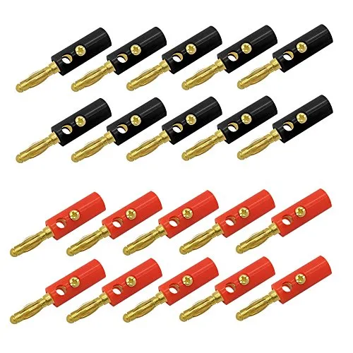 ARLI 20x Bananenstecker 4 mm vergoldet 10x Rot + 10x Schwarz Lautsprecherstecker Boxenkabel Lautsprecher Boxen Stecker Bananen Banana Kabel Audio schraubbar bis 4mm