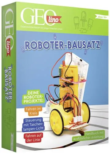 Franzis Verlag Roboter Bausatz GEOlino 67158 - Roboter Bausatz für kreative Köpfe, steuere deinen Roboter mit Licht und erlebe spannende Technik! Ideal für Kinder ab 8 Jahren.