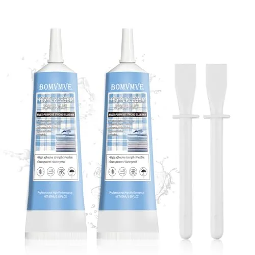 BOMVMVE Textilkleber, 100ml Stoffkleber Textilkleber, Kleber für Stoff, Klarer Waschbarer Stoffkleber für Alle Stoffe, Permanenter Kleber für Stoffe, Baumwolle, Leder, Jeans und Mehr