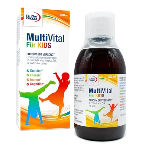 MultiVital für Kids, Multivitaminsaft für Kinder ab 4 Jahren | mit 13 Vitaminen und Zink, für Knochen, Immunsystem, Energie & Kognition, 200 ml, laborgeprüft in Deutschland