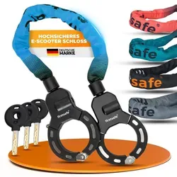firstsafe® E-Scooter Schloss & Handschellenschloss – Hochsicherheits-Schloss für E-Scooter (Blau) - 🔒 Robustes Handschellenschloss für optimalen Diebstahlschutz von E-Scootern, E-Bikes & Fahrrädern. 💧 Wetterfest und ideal für den täglichen Einsatz – schützt vor Regen und Schmutz. 👜 Praktische Tragetasche für einfachen Transport.