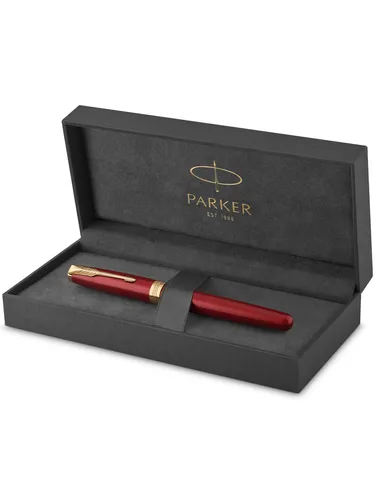 Parker Sonnet Füller | Rote Lackierung mit Goldzierteilen | Füllfederhalter mit feiner Feder | Geschenkbox