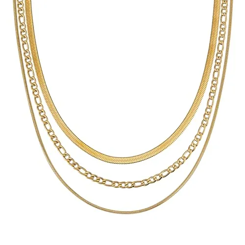 GD GOOD.designs Layering Kette vergoldet - Wasserfestes 3er Ketten Set in 18K Gold | Verstellbare Figaro- und Schlangenkette - 316L Edelstahl - Goldene Halskette Damen