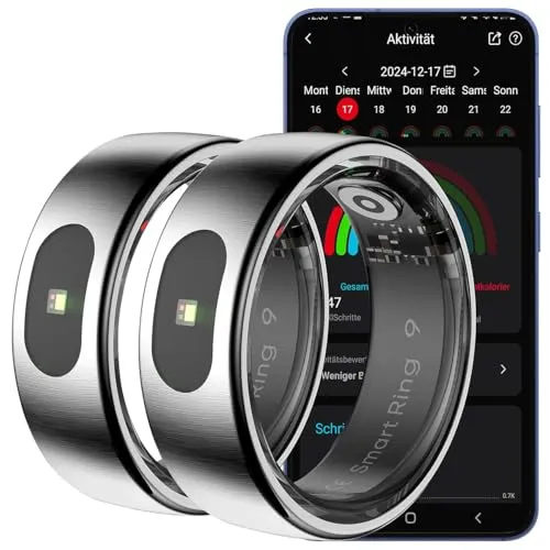 Newgen Medicals Schlaf-Fitness-Ring: 2er-Set Fitnesstracker-Ringe, Touch, Herzfrequenz, SpO2, 5 ATM, Gr.70 (Schlaftracker mit SPO₂, Smart)