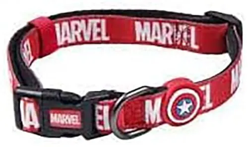 Hundehalsband mit Marvel Motiven Bedruckt / 100% Polyester hergestellt, Beständiger Stoff und Kleine Anhänger Metall - Offiziell Lizenziert von Marvel