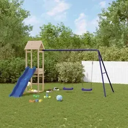 vidaXL Spielturm mit Rutsche und Schaukel - Schaukeln und Klettern im eigenen Garten! Dieser robuste Spielturm aus massivem Kiefernholz bietet eine Plattform, Rutsche und Schaukeln für endlosen Spielspaß.