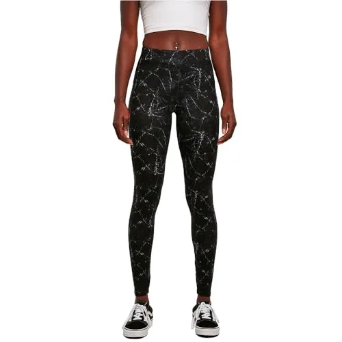Urban Classics Damen Yogahose Blackmarble 4XL - Sportleggings für Damen, Slim Fit aus elastischem Stretch Jersey mit auffälligem Allover-Print und hohem, elastischem Gummibund für optimalen Tragekomfort.