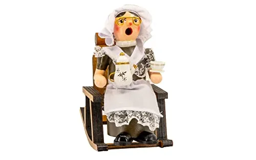 Kaladia Räuchermännchen Großmutter - Holzfigur für Räucherkerzen - Charmante Holzräucherfigur Großmutter im Schaukelstuhl, perfekt für Räucherkerzen der Größe M. Schafft eine gemütliche Atmosphäre und ist ein traditionelles Dekorationsstück.