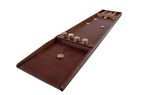 Engelhart Shuffleboard-Spiel mit 30 Scheiben 200 x 41 cm - Gesellschaftsspiel aus strapazierfähigem Holz mit klar lackierten Oberflächen für optimales Gleiten der Spielsteine - ideal für spannende Spieleabende.