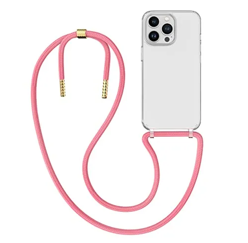 MyGadget Handykette für iPhone 14 Pro - [ Hülle mit Band abnehmbar & verstellbar ] - Handyhülle mit Handyband zum Umhängen Schnur Case Schutzhülle - Rosa