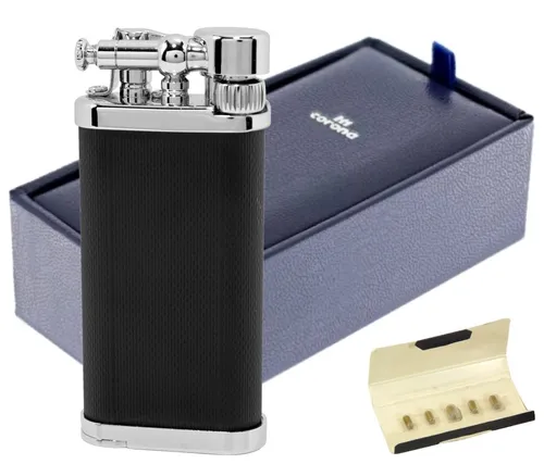 IM Corona Old Boy verchromtes Messing schwarz gekörnt Pfeifenfeuerzeug 64-9211 C