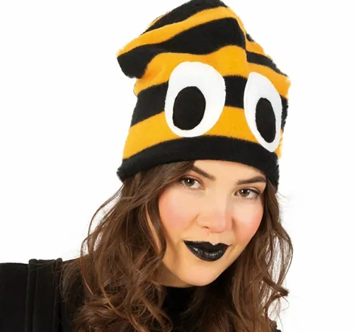 Bienen Fleece Mütze mit Augen schwarz-gelb Onesize Kostüm-Zubehör Fasching