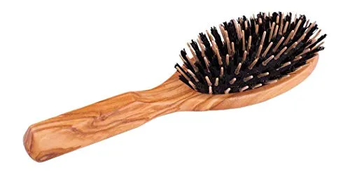 Redecker 721210 Haarbürste, oval, mit Wildschweinborsten - Haarbürsten aus Olivenholz mit antistatischen Holzstiften, ideal für die Pflege schöner langer Haare - handgefertigt für höchste Qualität!