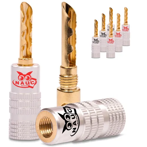 Hohl Bananenstecker 4mm schraubbar vergoldet 8x NAUC Stecker Lautsprecherkabel