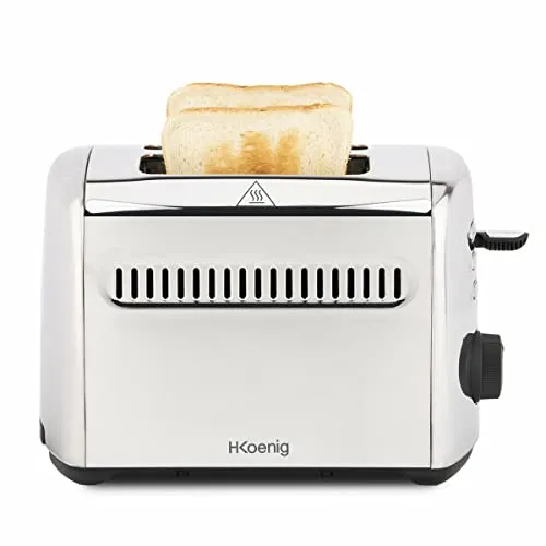 H.Koenig TOAS9 Toaster - Edelstahl Vintage Toaster mit 2 extrabreiten Schlitzen (40mm), 7 Bräunungsstufen und Auftaufunktion für perfekte Toasts. Praktischer hoher Hub und automatische Abschaltung für Sicherheit.