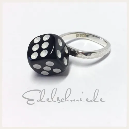Edelschmiede925 Silberring schmaler Silberring 925 schwarzem Glückswürfel Größe 60