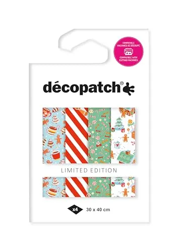 Décopatch TD937C - Packung mit 4 Bögen Décopatch-Papier 30x40cm mit Metallic-Effekt sortiert, Weihnachtsküche, 1 Pack