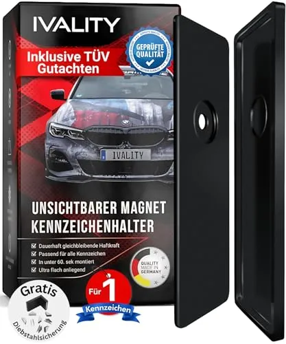IVALITY Magnetischer Kennzeichen-Halter - Kennzeichenhalter für Autos, elegante rahmenlose Optik mit starkem Halt dank Neodym-Magneten, ideal für Aluminium-Wechselkennzeichen in Österreich.