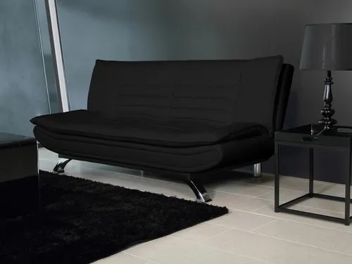 AC Design Furniture Jasper Bettcouch - Sofa und Bett in einem: Multifunktionale 3-Sitzer Bettcouch aus schwarzem Kunstleder mit 3 Liegepositionen, ideal für platzsparendes Wohnen.