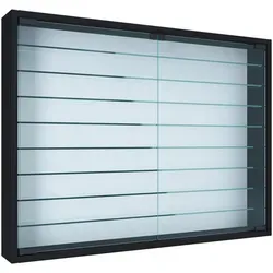 VCM Glasvitrine Mandosa XXL, hängend, 8 Fachböden - Vitrine zur Wandmontage, ideal zur stilvollen Präsentation Ihrer Schmuckstücke und Sammlungen, schützt vor Staub und Schmutz. Maße: 80 x 60 x 10 cm, schwarz.